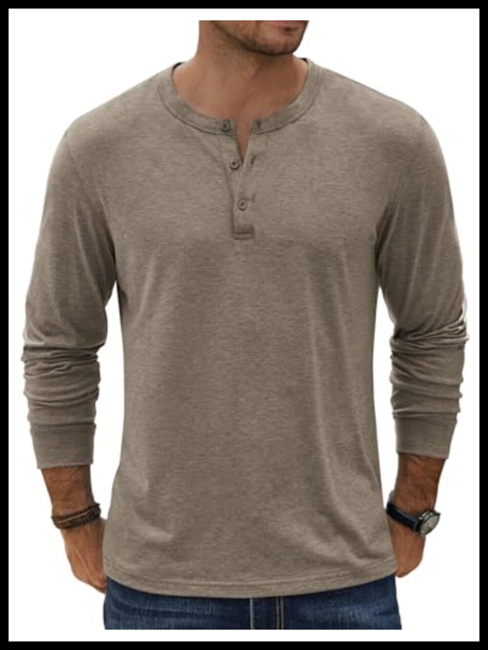 Men's Long Sleeve Henley T-Shirt Soft Stretch Lightweight Casual Pullover Tee